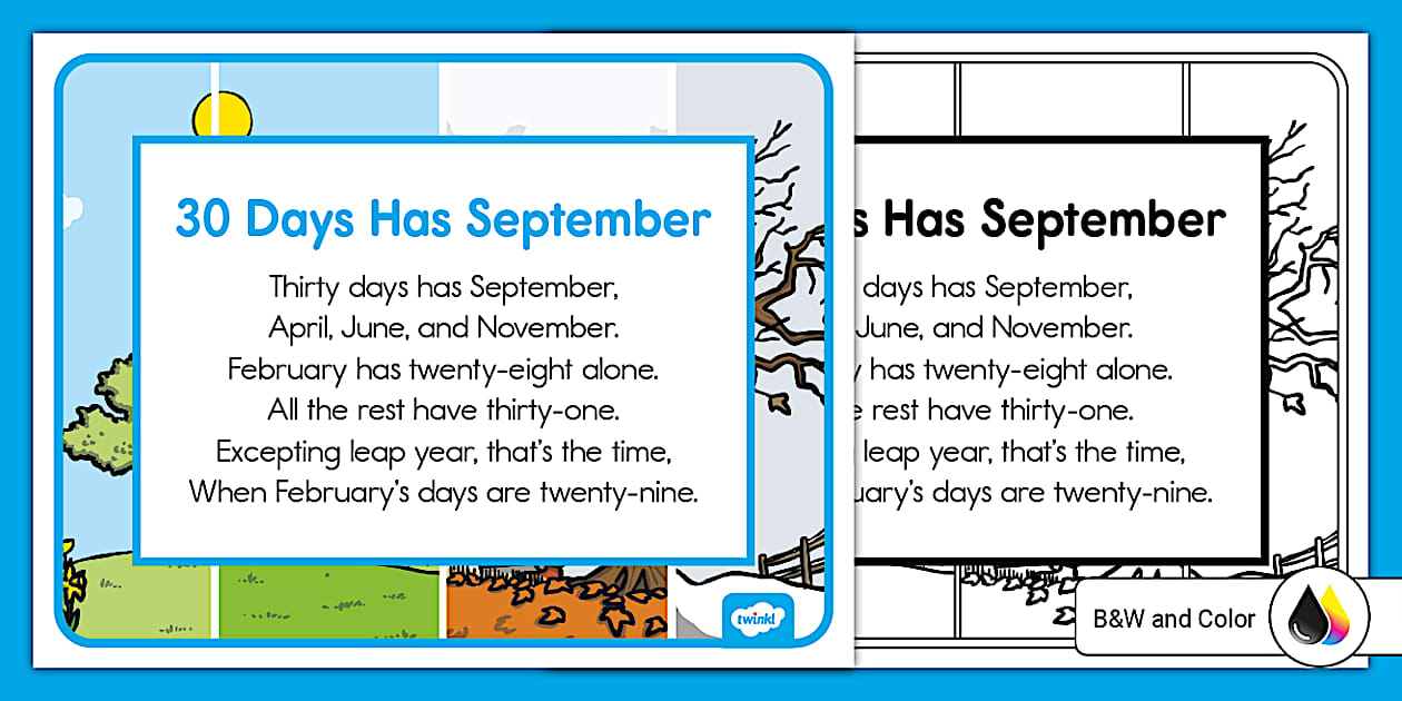 30 Days Has September Poem Poetry ELA Twinkl USA