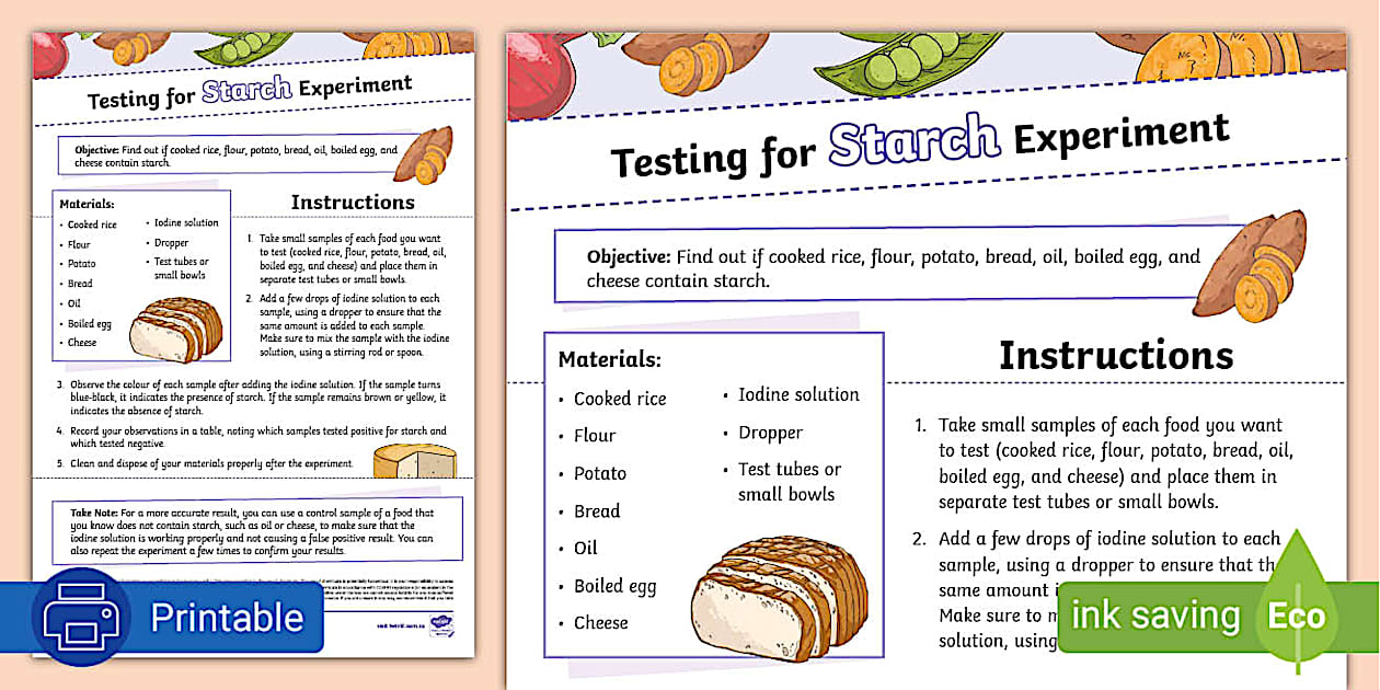 Testing for starch experiment teacher made twinkl