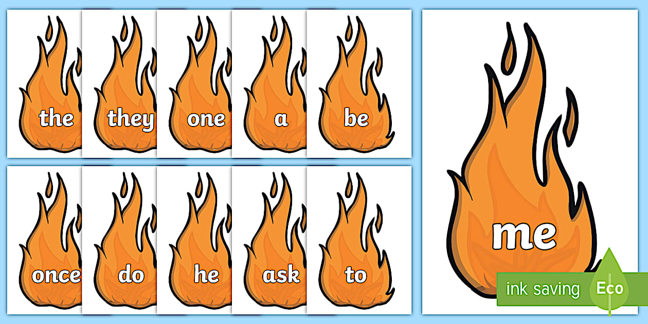 Fire Words Editable Year 1 Common Exception Words on Flames - Twinkl