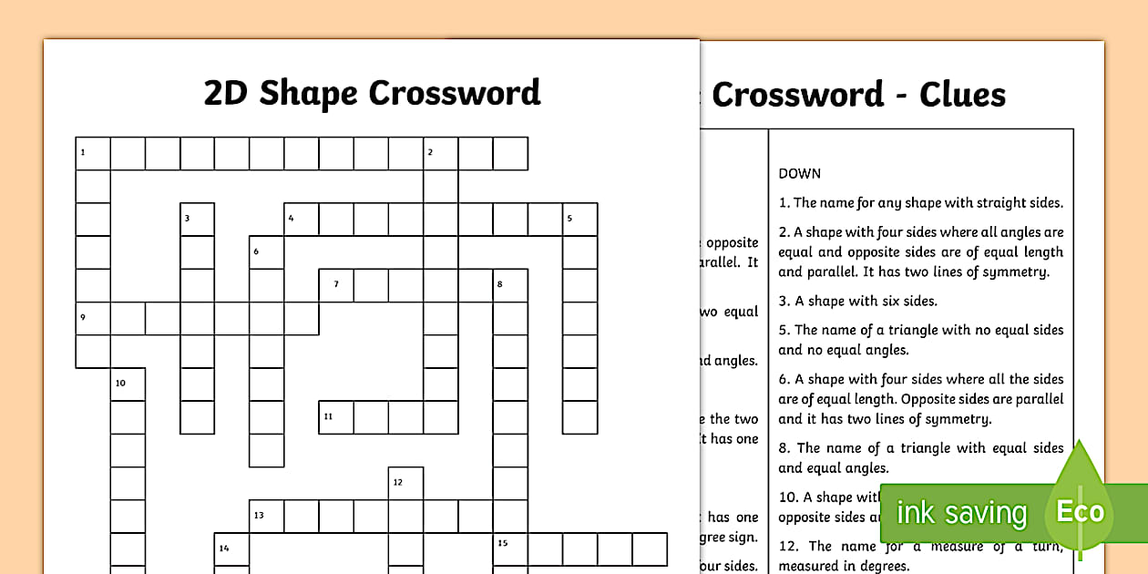 2D Shape Crossword Worksheet / Worksheet Maths Twinkl