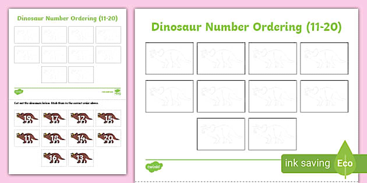 Black and White Dinosaur Themed Cut and Stick Number Ordering Activity ...