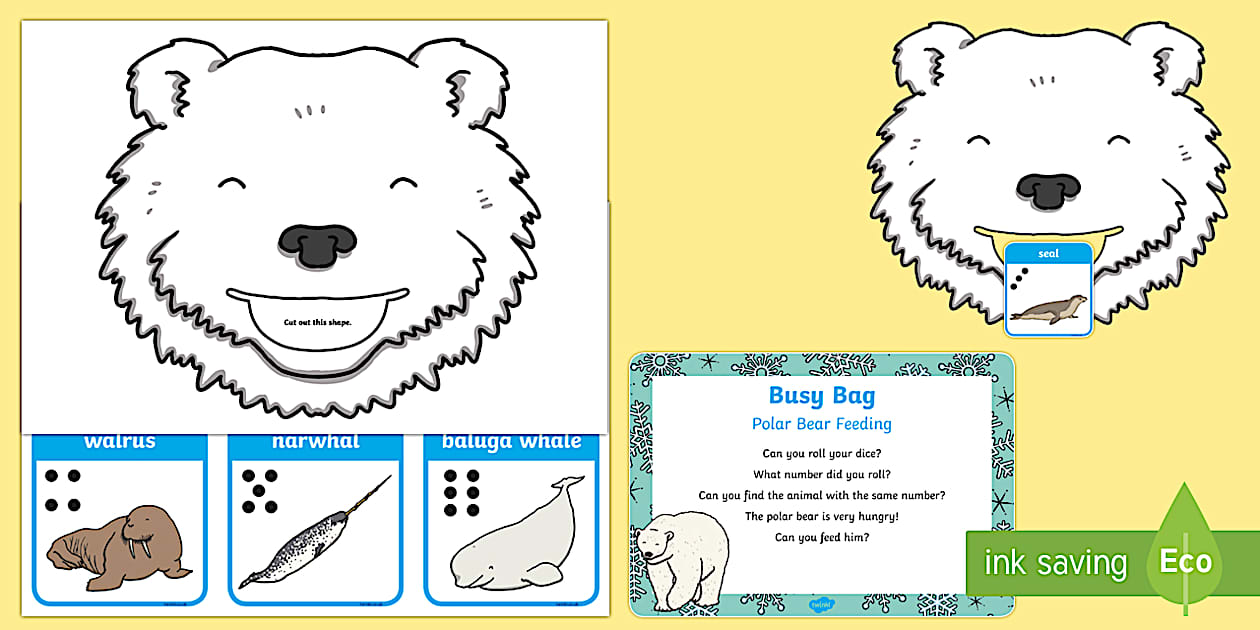 Polar Bear Feeding Posting Busy Bag Prompt Card and Resource Pack