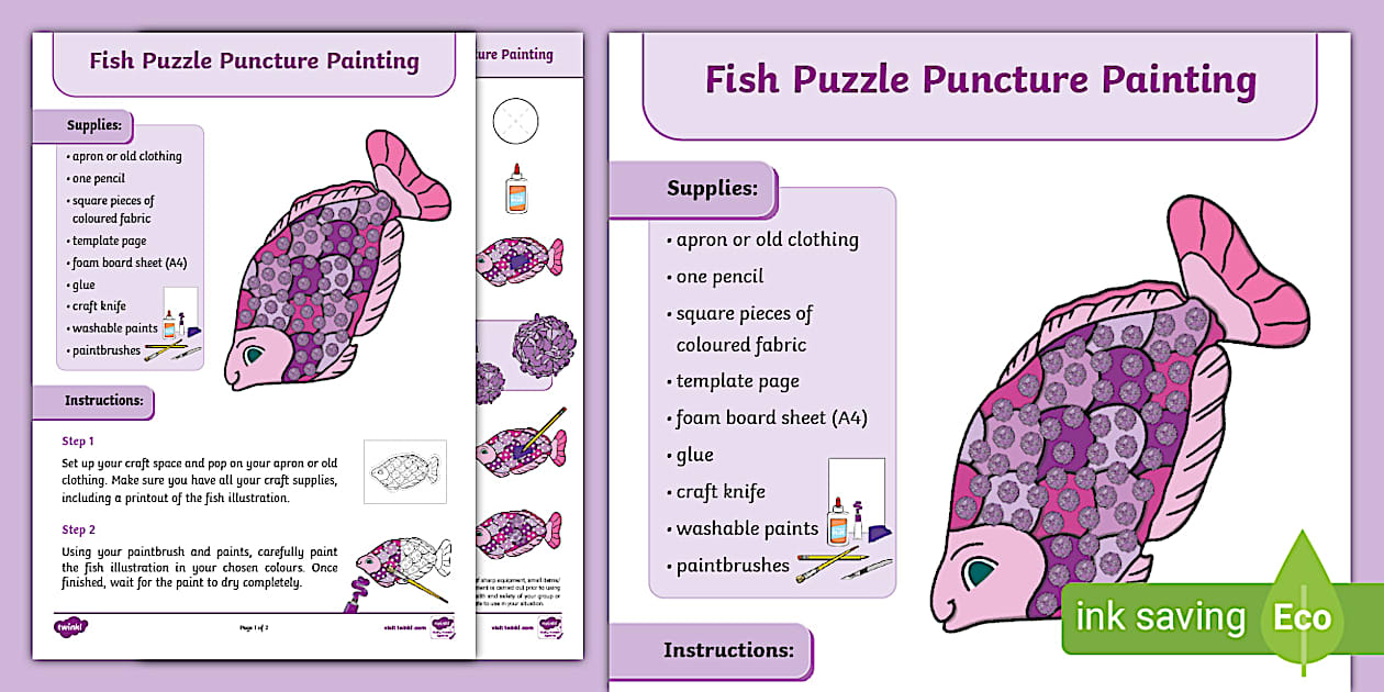 Puncture Pattern Paint Fish Puzzle Puncture Painting Craft (teacher made) - Twinkl
