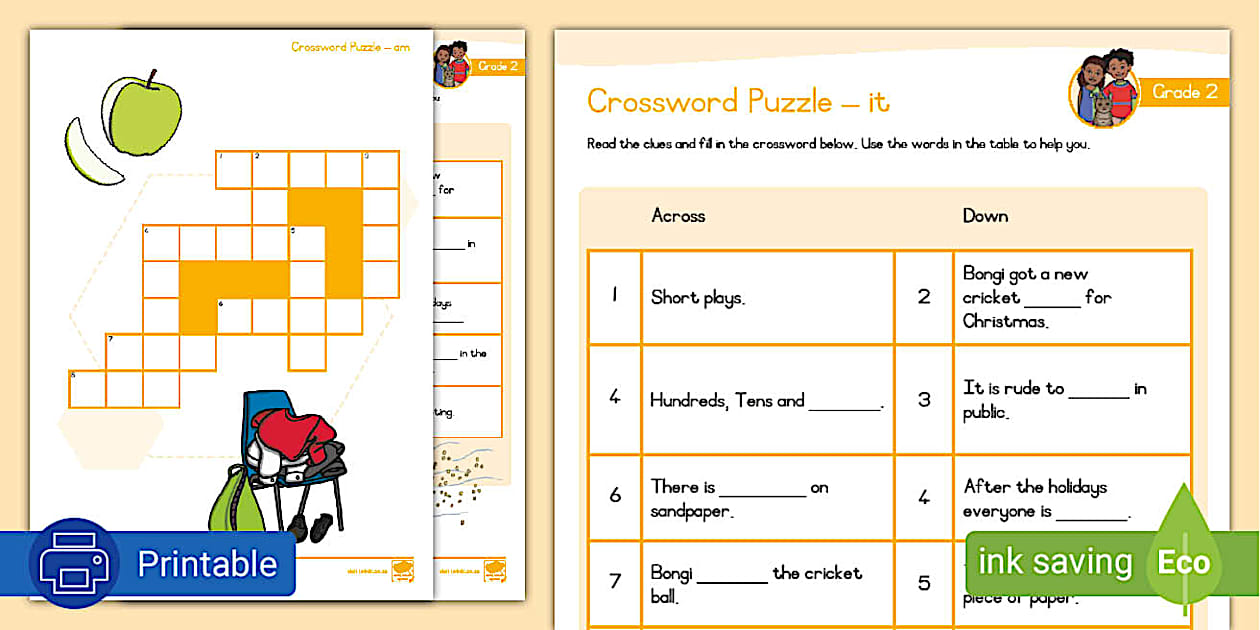 Grade 2 Phonics: it: Crossword Puzzle Revision Twinkl