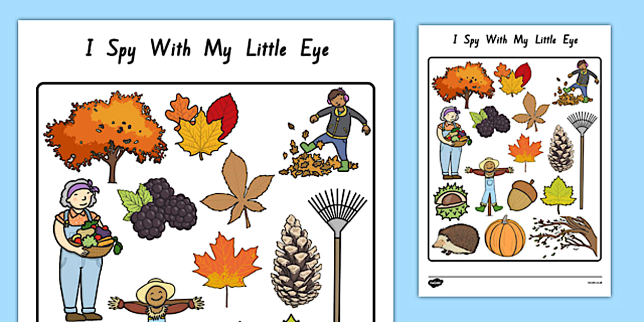 Black and White Autumn Themed I Spy With My Little Eye Activity