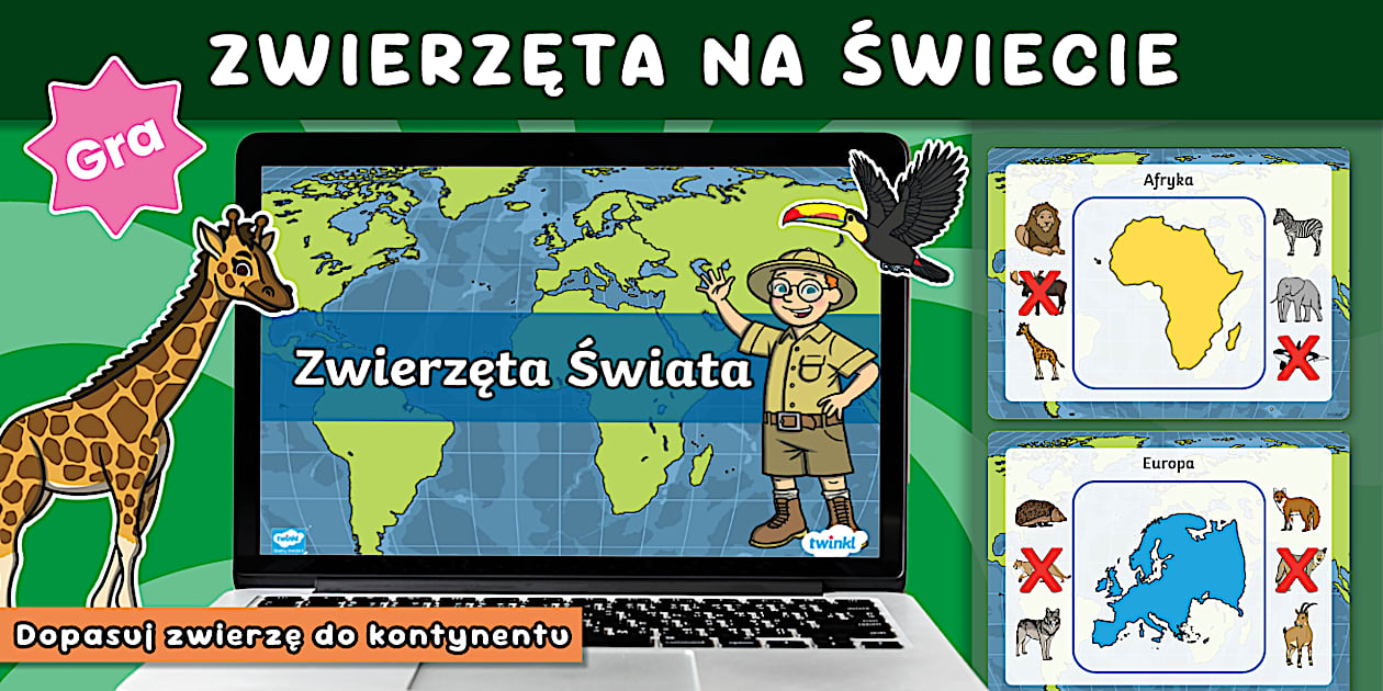 Zwierzęta na kontynentach | Gra | Prezentacja PowerPoint