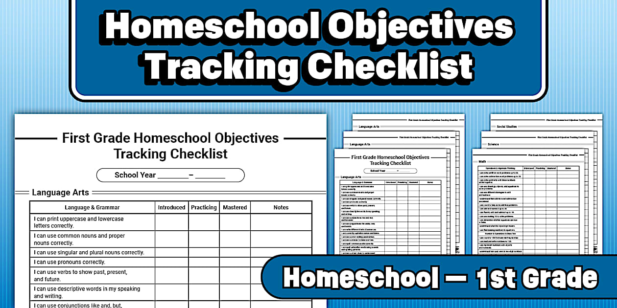First Grade Homeschool Objectives Tracking Checklist