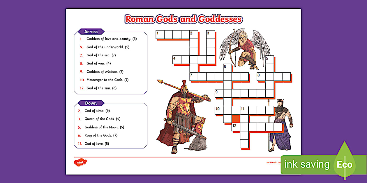 Roman Gods and Goddesses Crossword (teacher made) Twinkl