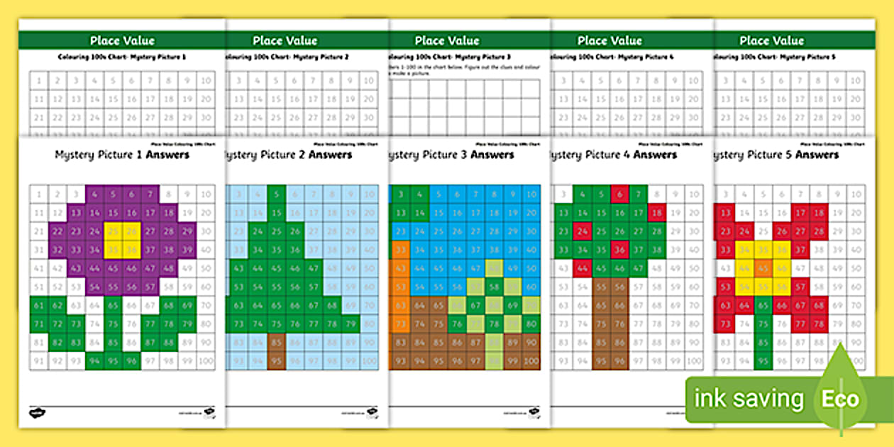 Editable Plants Place Value Mosaic Differentiated Worksheets