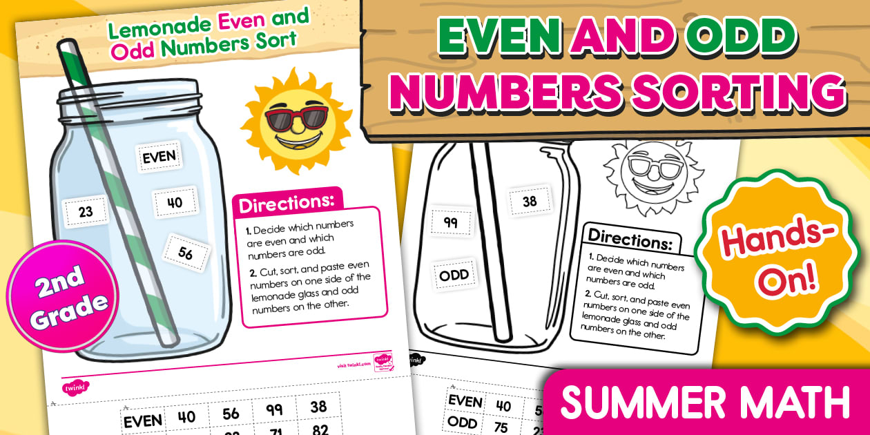 Second Grade Summer Even and Odd Numbers Lemonade Sort