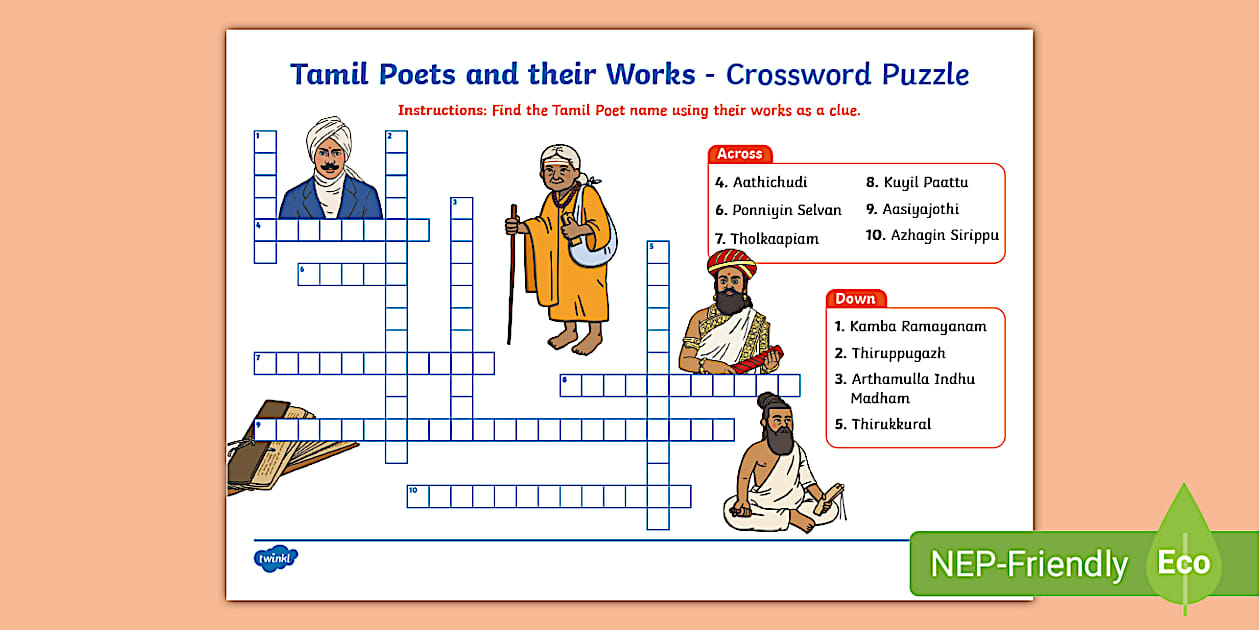 Tamil Poets and their Works Crossword Puzzle Twinkl