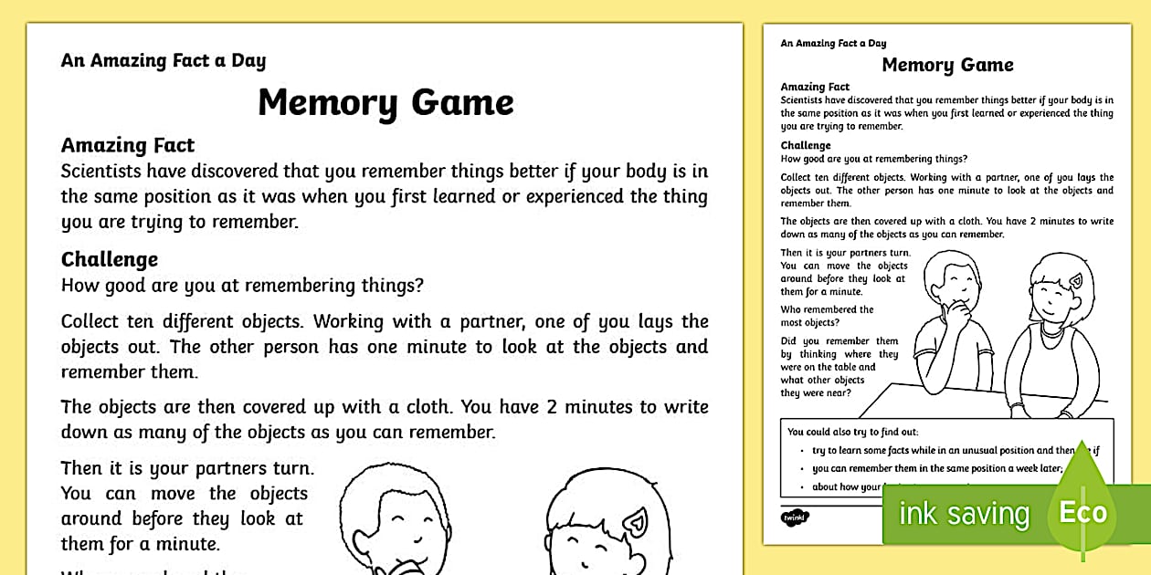Memory Game Worksheet / Worksheet (teacher made) - Twinkl