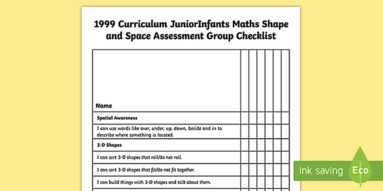1999 Curriculum Junior Infants Maths Shape and Space
