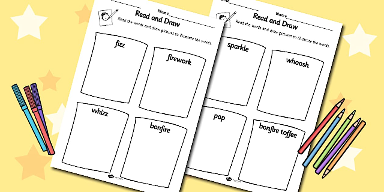Lower Ability Bonfire Night Read and Draw Worksheet - Twinkl