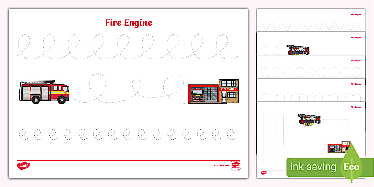 Fire Engine Pencil Control Activity Sheets (teacher made)