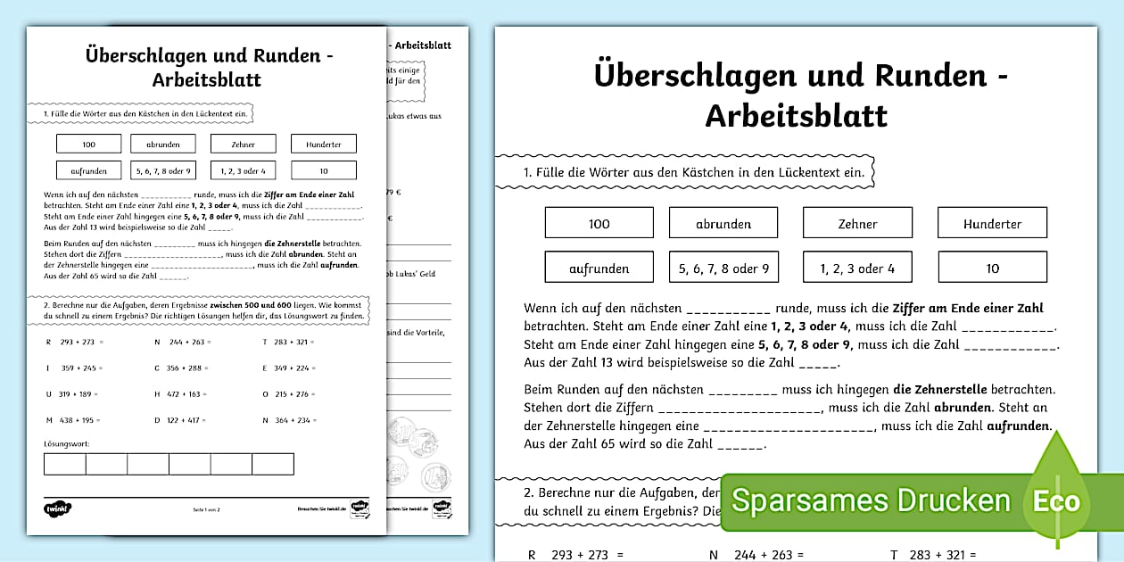 Arbeitsblatt zum Runden und Überschlagen | Mathe 3. Klasse