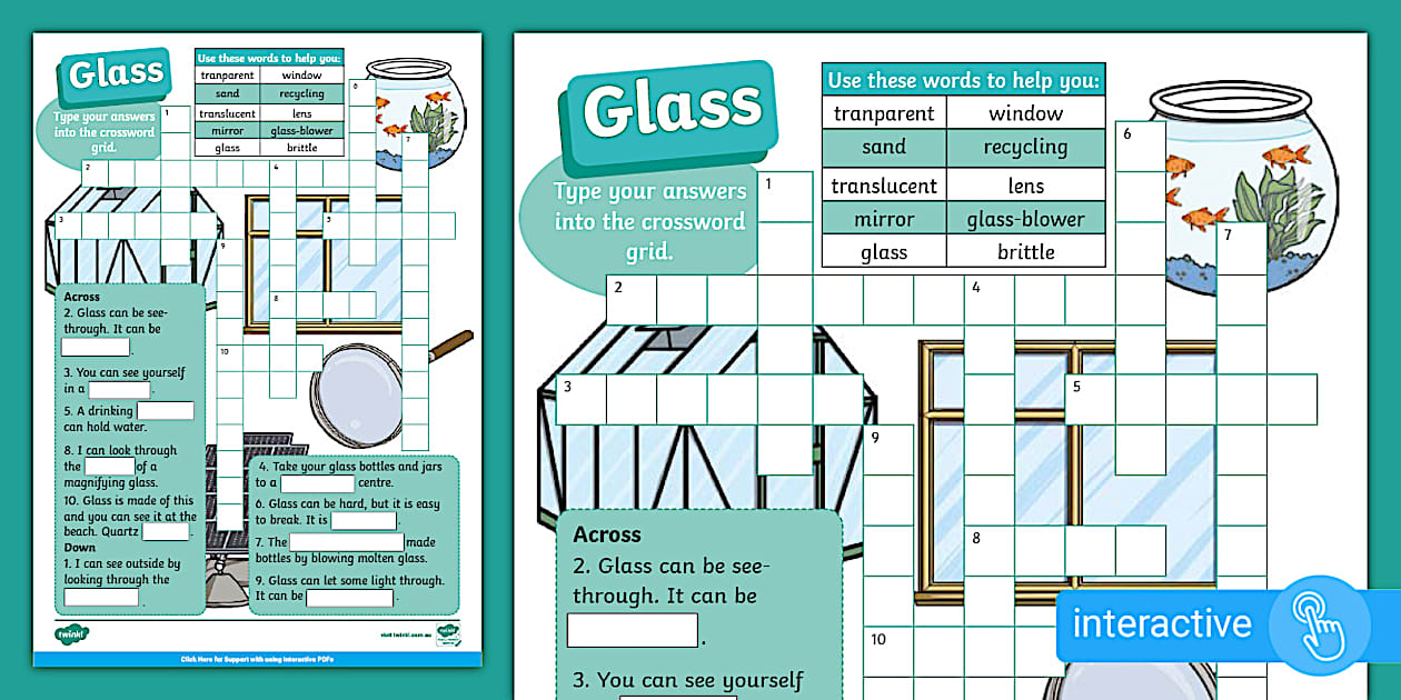 Glass Themed Interactive Crossword F 2 Science Twinkl