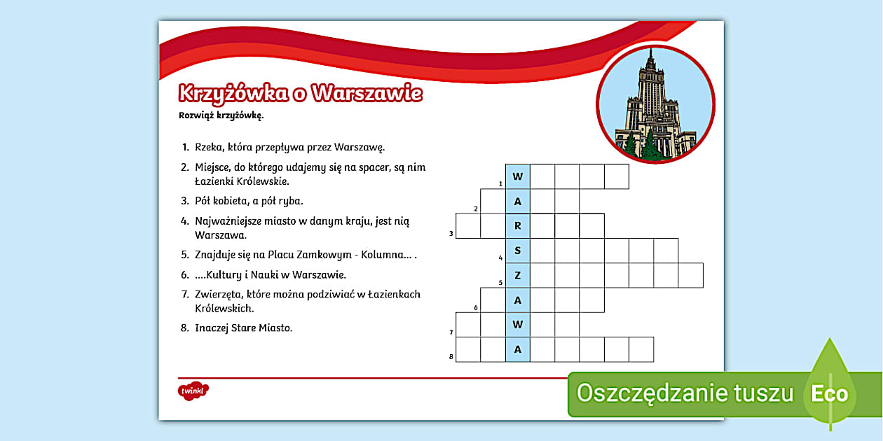 Warszawa | Krzyżówka | Stolica Polski - Twinkl