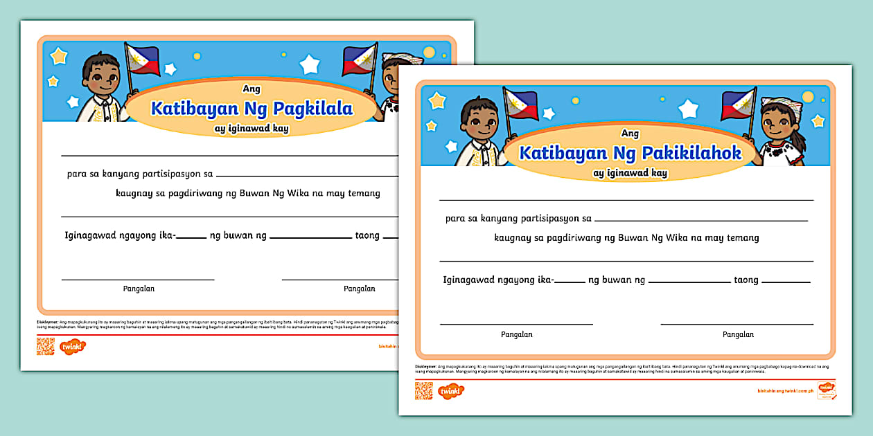 Katibayan Sa Pagsamba Form Sample Katibayan Ng Pagkilala Buwan Ng Wika | Philippines | Twinkl