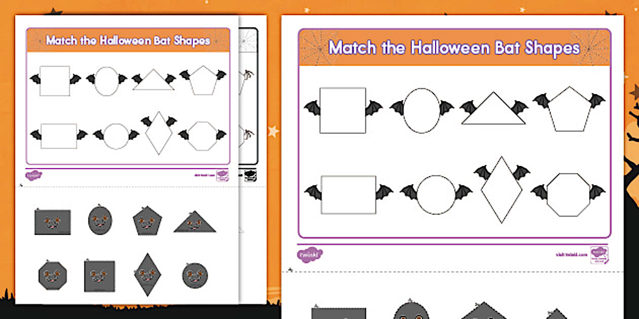 Match the Halloween Bat Shapes Worksheet | Twinkl