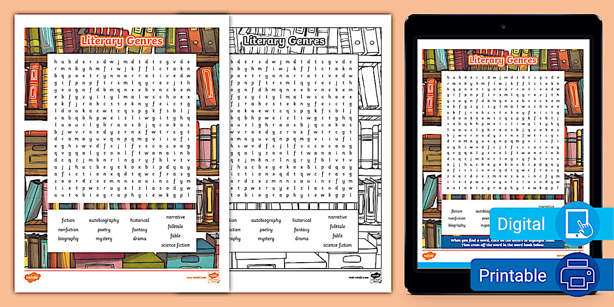 Third Grade Literary Genres Word Search (teacher made)