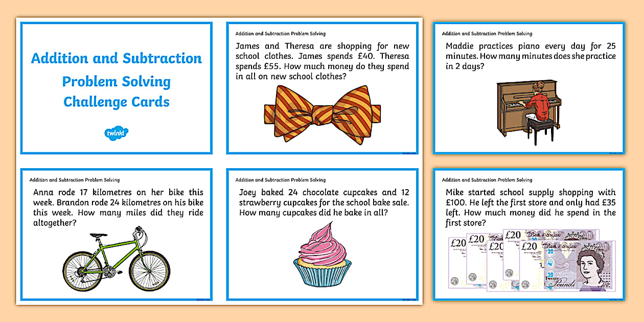 Editable Addition and Subtraction Problem-Solving Challenge Cards