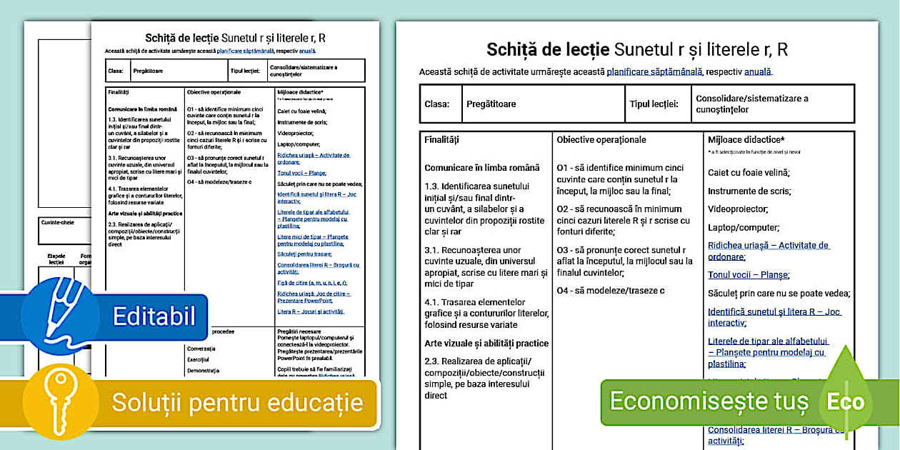 Mapa Sunetului R Consolidare litera R – Schiță de lecție clasa pregătitoare