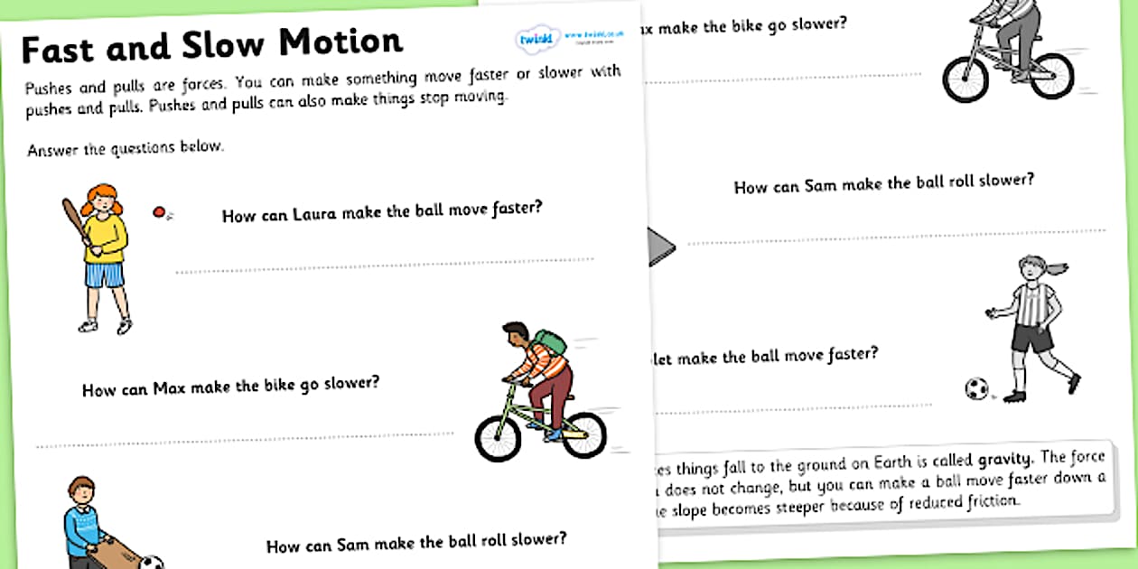 Faster and Slower Worksheet (teacher made) - Twinkl