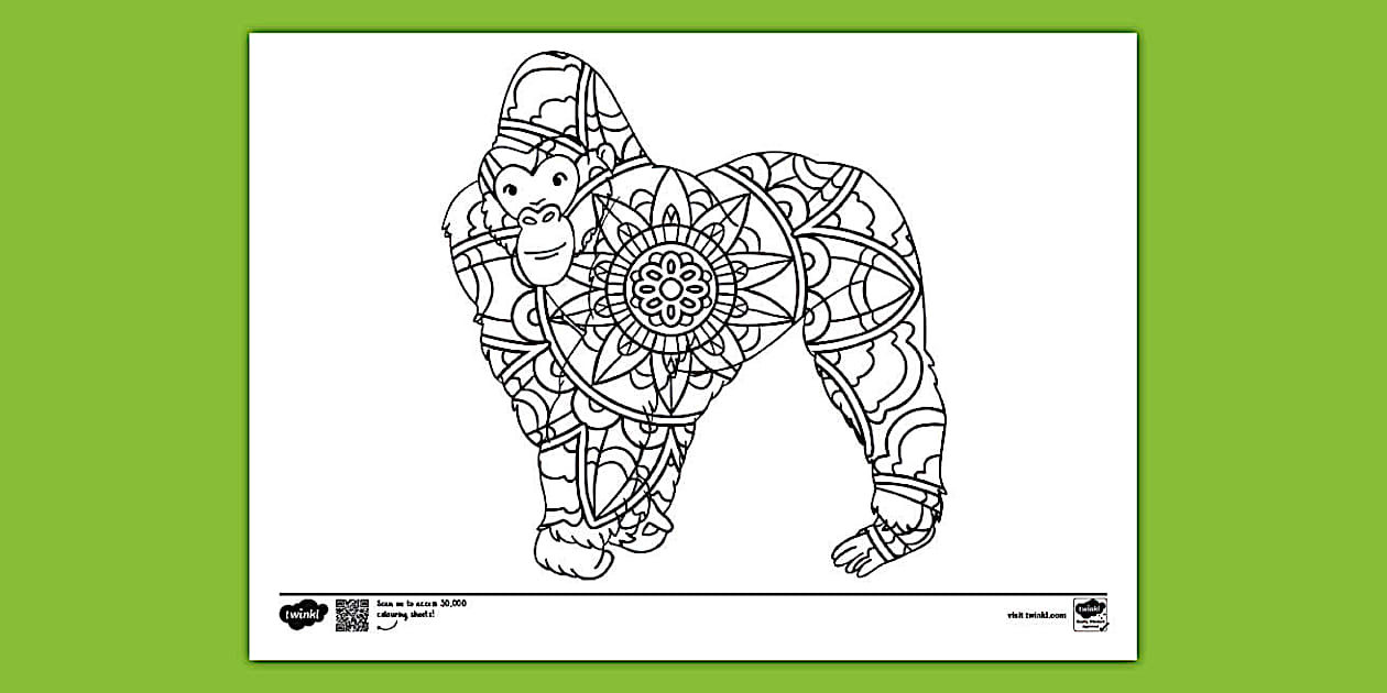 Gorilla Mandala Colouring Page (teacher made) - Twinkl