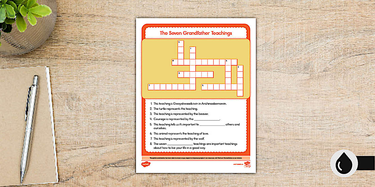 FREE! The Seven Grandfather Teachings Crossword Twinkl
