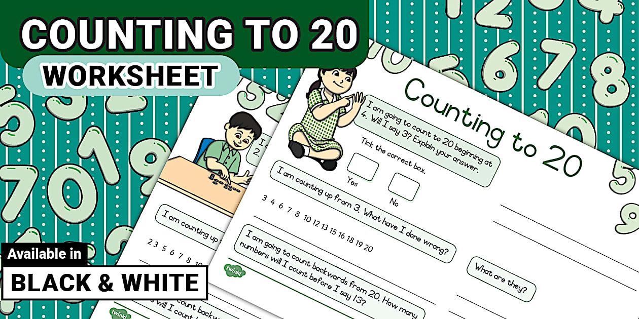 Grade 1 Maths - Counting to 20 Worksheet (CAPS Aligned) image.