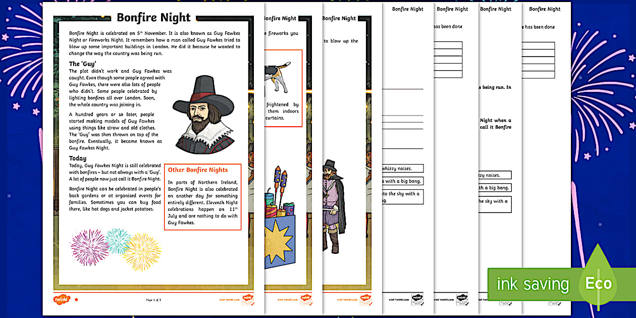 Bonfire Night CfE Second Level Differentiated Reading Comprehension ...