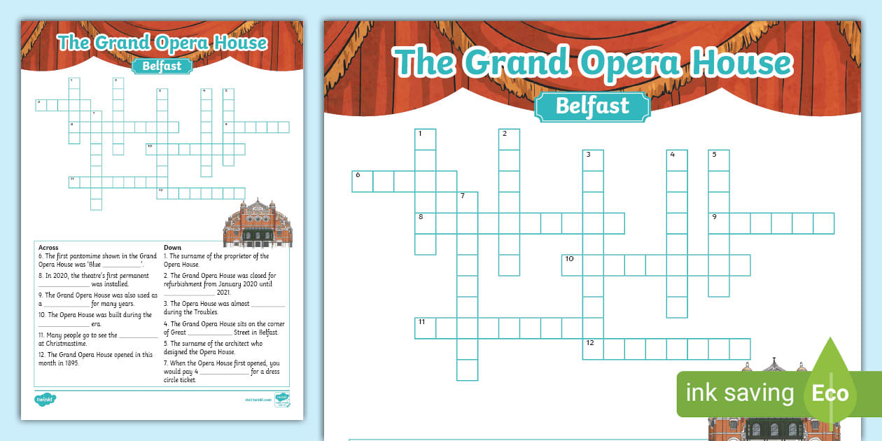 Grand Opera House Belfast Crossword (teacher made) Twinkl