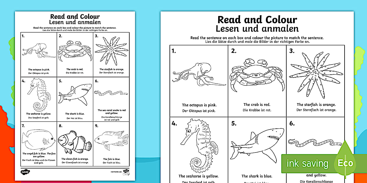 Under the Sea Read and Colour Worksheet English/German - EAL, German, Under