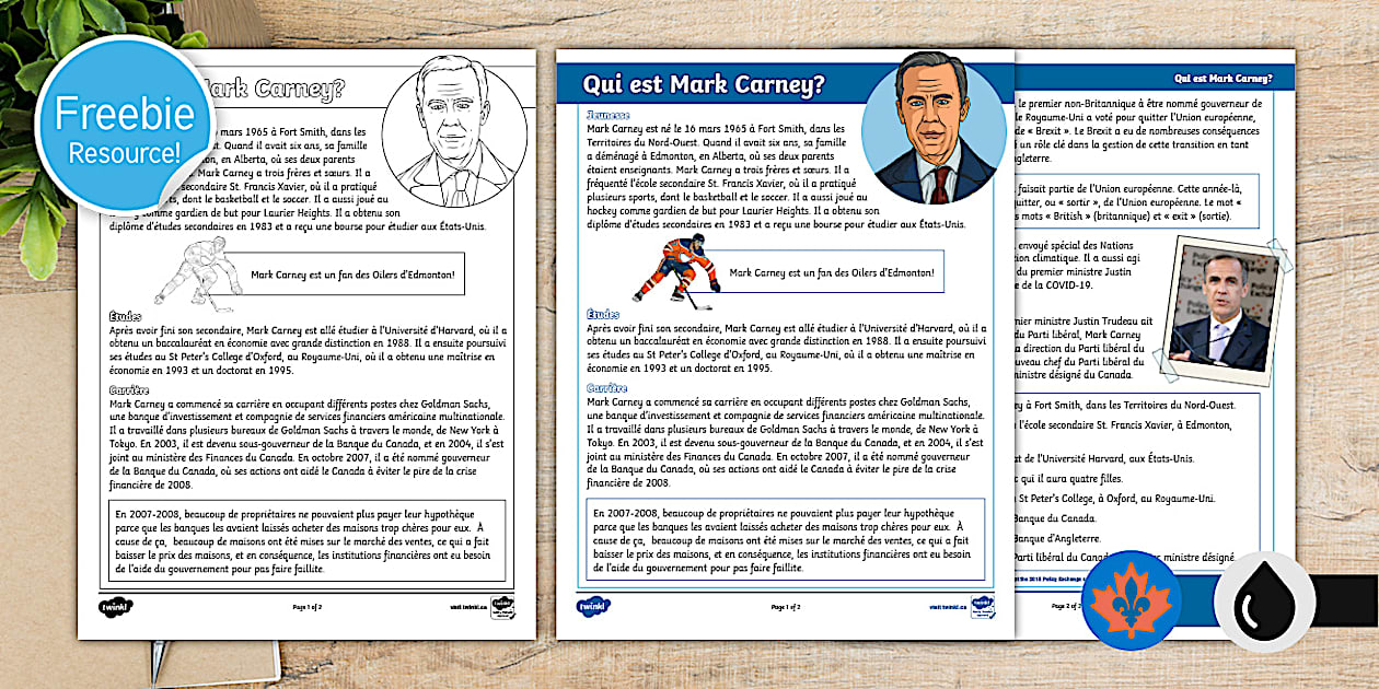 FREE! - Mark Carney Fact File French (teacher made) - Twinkl