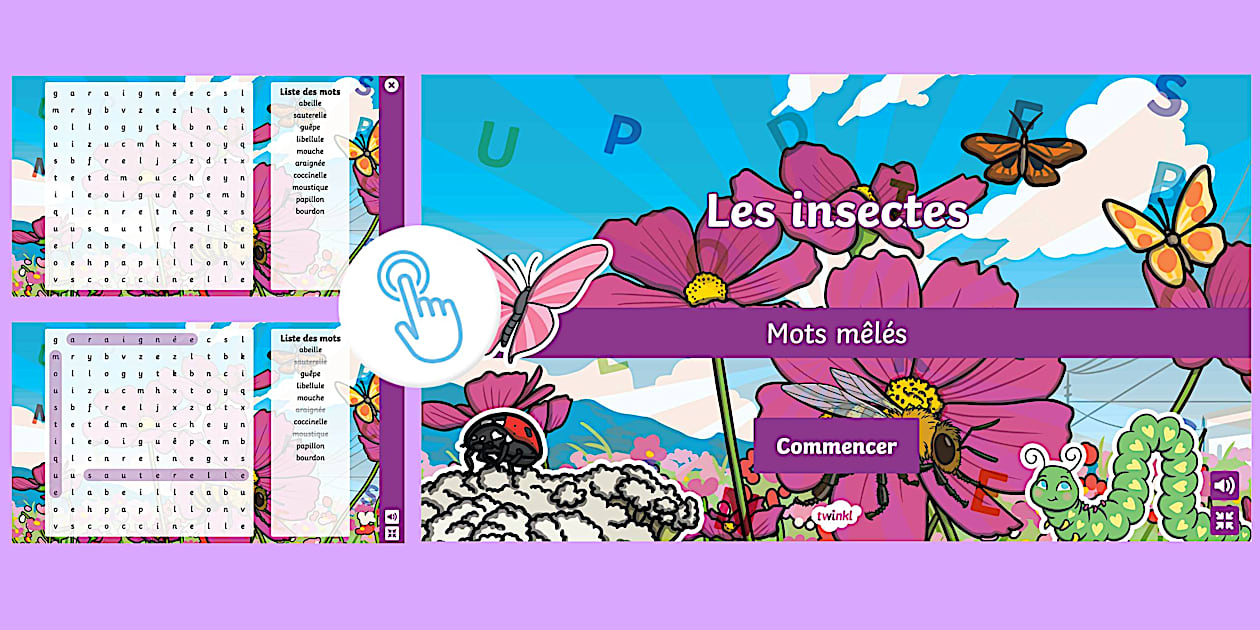 Mots mêlés interactif : Les insectes (teacher made)