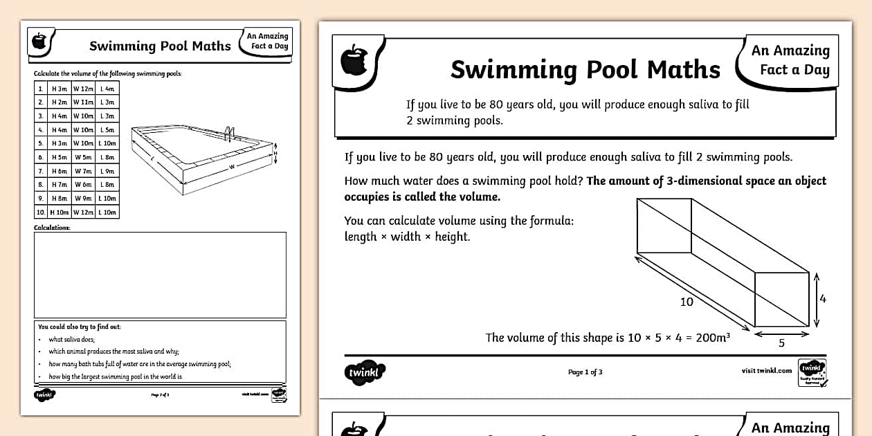 Swimming Pool Maths Worksheet / Worksheet (teacher made)