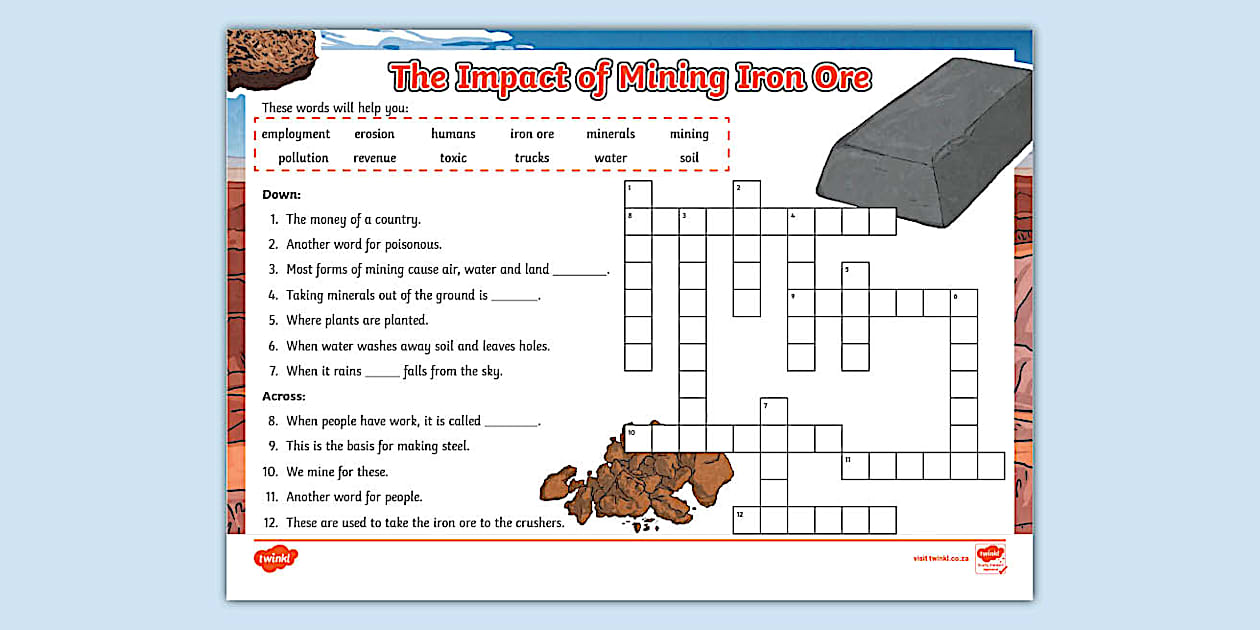 Impact of Mining Iron Ore Crossword (teacher made)