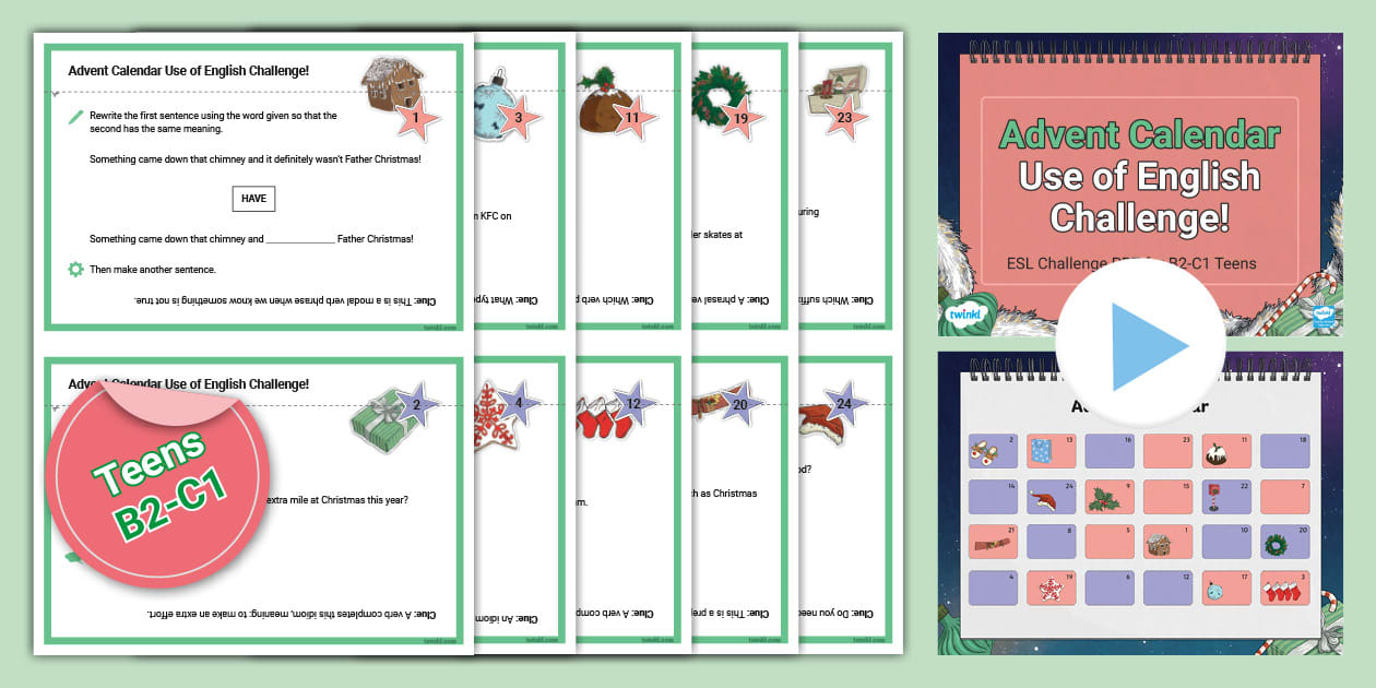 Christmas Grammar Challenge Advent Calendar for B2 C1 Teens