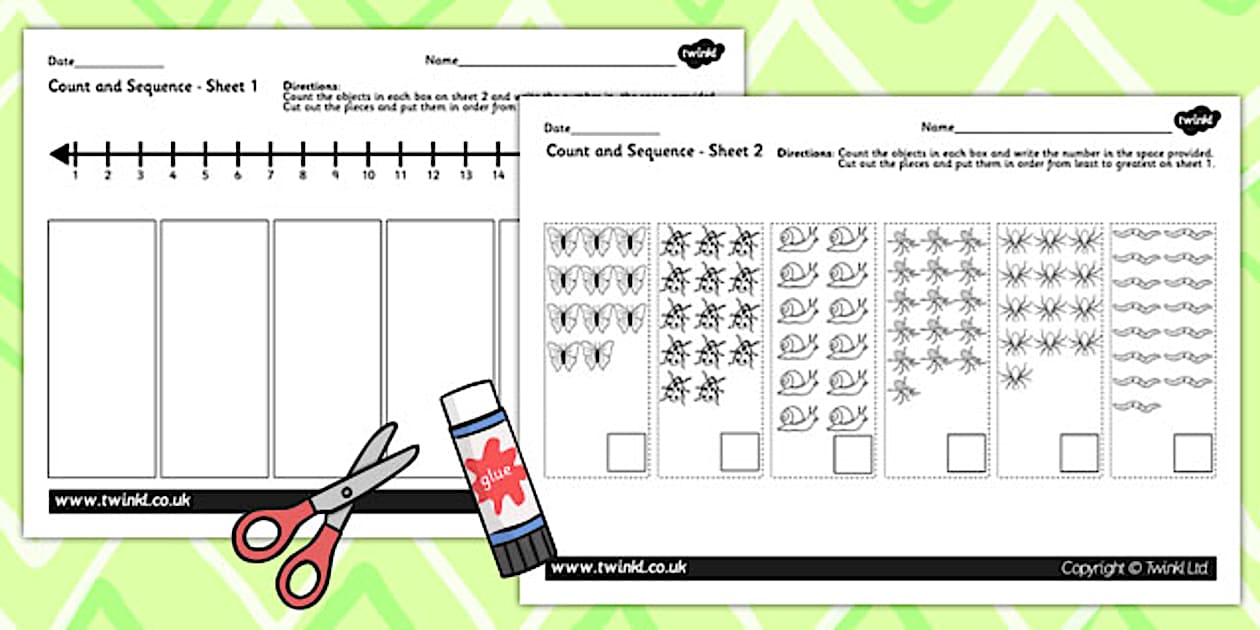 Minibeast Themed Count and Sequence Cut and Stick Activity