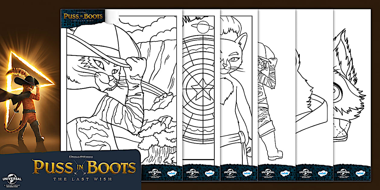 FREE! - Puss in Boots Colouring Sheets | Universal Pictures | Twinkl