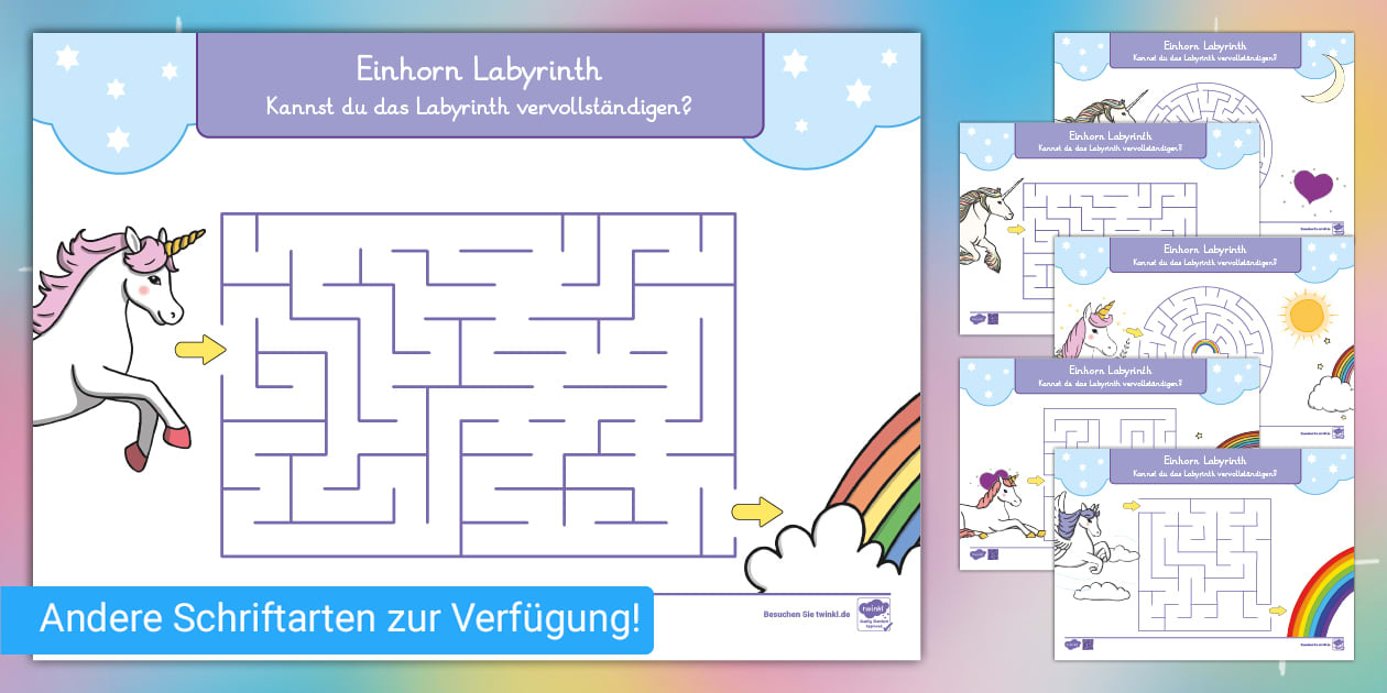 Einhorn Labyrinth-Arbeitsblätter