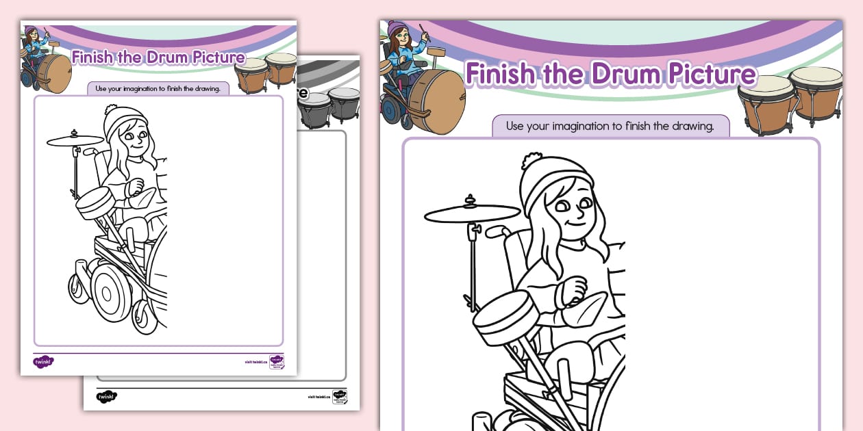 Finish the Drum Picture Worksheet (teacher made) - Twinkl
