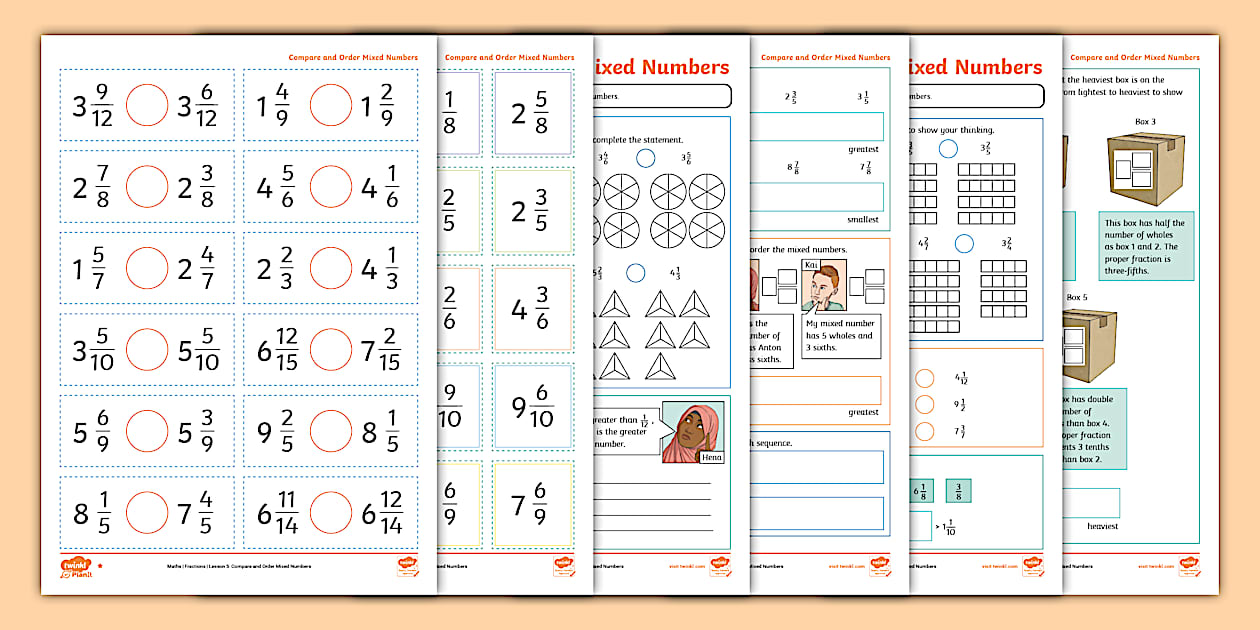  compare and order mixed numbers differentiated maths worksheets