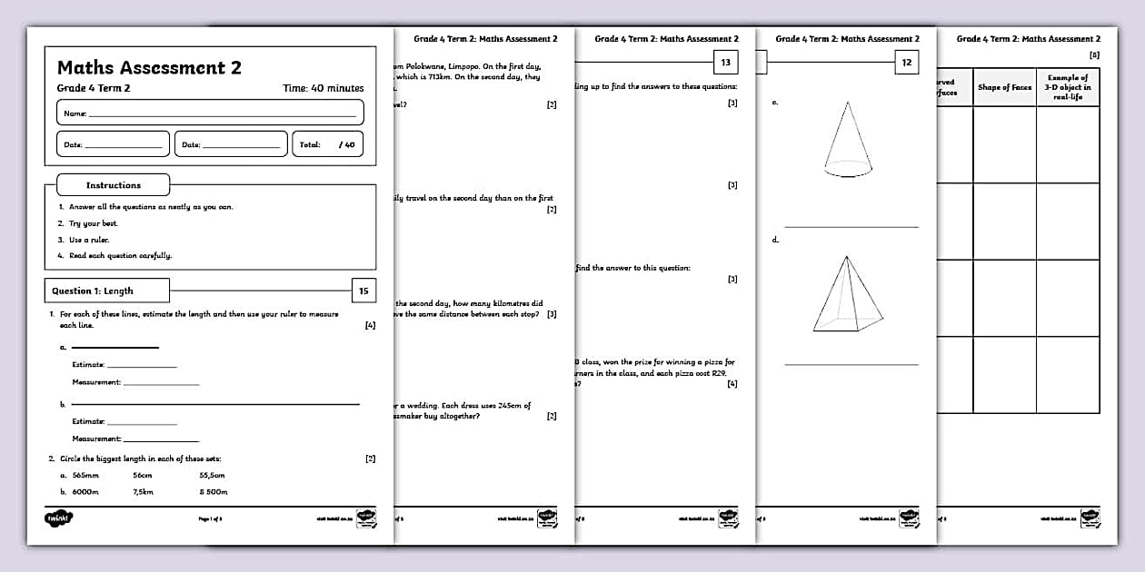 Grade 4 Maths Term 2 Exam Papers - Twinkl South Africa
