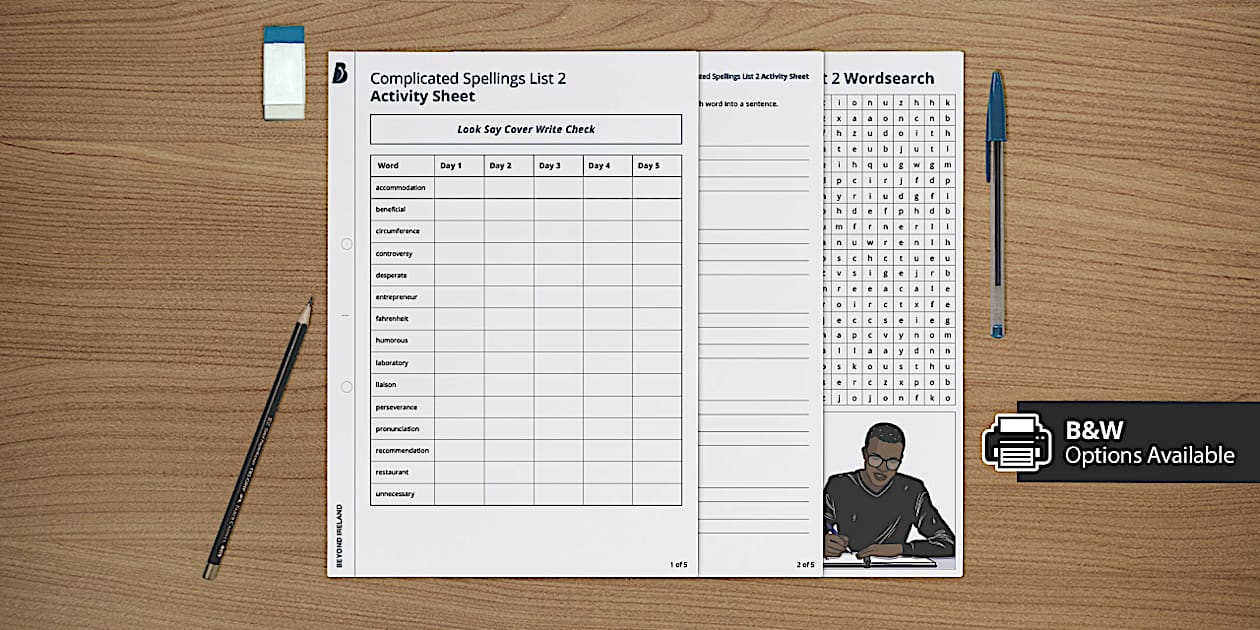 Complicated Spellings List 2 Activities (teacher made)