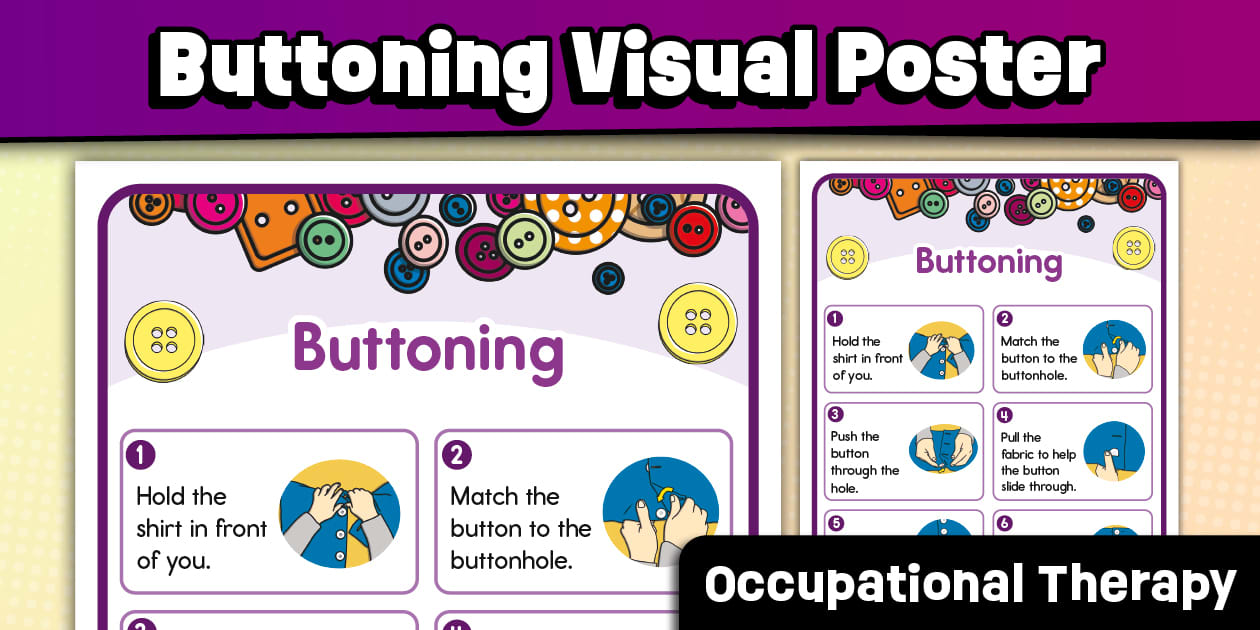Buttoning Visual Poster for Occupational Therapy and Life Skills Routines