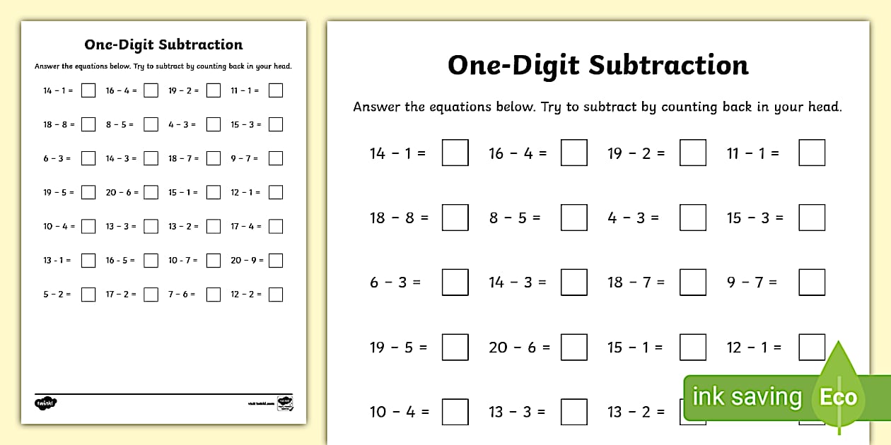 👉 OneDigit Subtraction Worksheet (teacher made) Twinkl