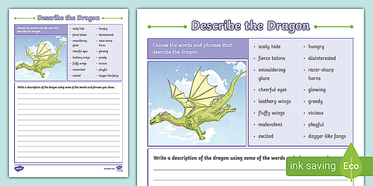 Describe The Dragon Writing Activity teacher Made Twinkl