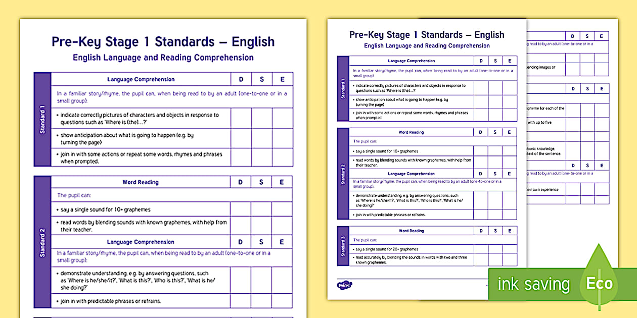Pre key stage standards ks1 english reading assessment overview